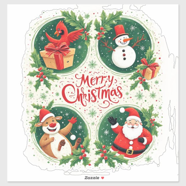 Pegatina Tarjeta de Navidad Festiva y Alegre (Hoja)