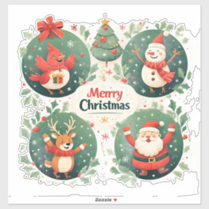 Pegatina Tarjeta de Navidad Festiva y Alegre