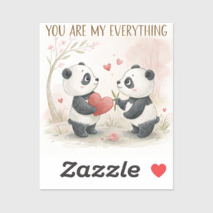 Pegatina Tarjeta Panda romántica