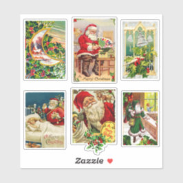 Pegatina Tarjetas de Navidad festivas vintage con Santa