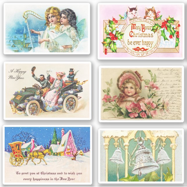 Pegatina Tarjetas de Navidad vintage divertidas y festivas  (Anverso)