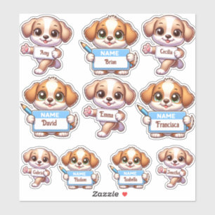 Pegatina Tarjetas de nombre de cachorros Kawaii-personaliza