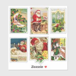 Pegatina Tarjetas Navideñas Festivas Vintage con Santa
