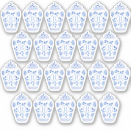 Pegatina Tarros de jengibre azul y blanco con monograma de 