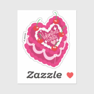 Pegatina Tarta De Corazón Vintage Rosa De San Valentín Con
