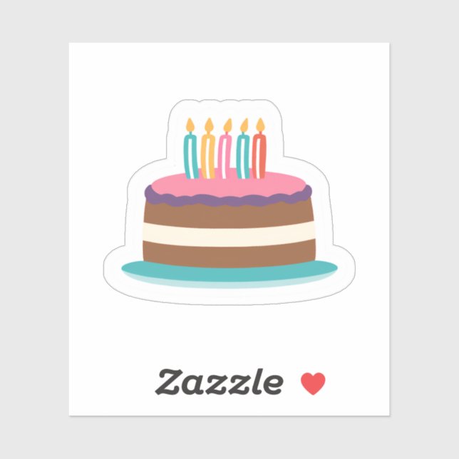 Pegatina Tarta de Cumpleaños con Velas | Pastel Colorido Cu (Hoja)