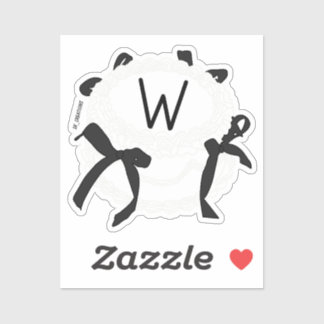 Pegatina Tarta Vintage de la Letra W Inicial con Lazo en Bl