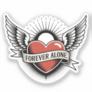 Pegatina Tattoo Art: Winged Heart with "Forever Alone"