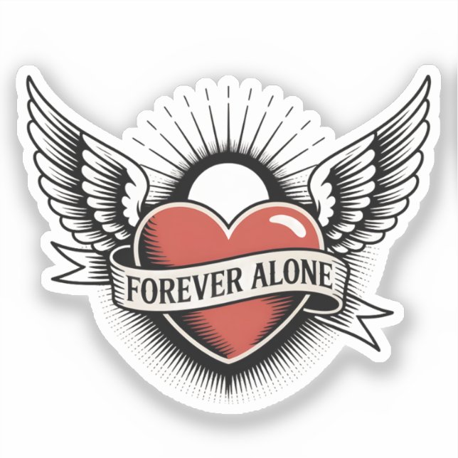 Pegatina Tattoo Art: Winged Heart with "Forever Alone" (Anverso)