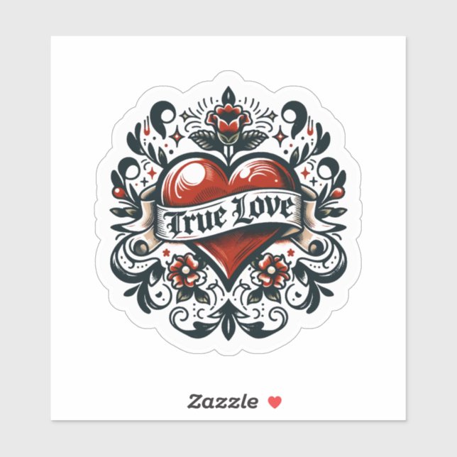 Pegatina Tatuaje de corazón de amor verdadero arte  (Hoja)