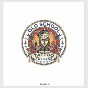Pegatina Tatuaje de gato de vieja escuela Diseño de gatito