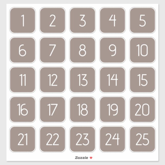 Pegatina Taupe Gray Customizable Square Number Stickers  (Hoja)