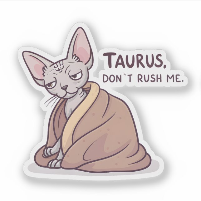 Pegatina Taurus Sphynx Cat Calm Zodiac Attitude Art (Anverso)