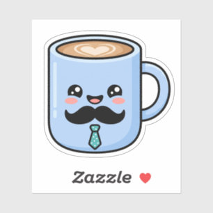 Pegatina Taza De Café Bigote Kawaii Día Del Padre Cute