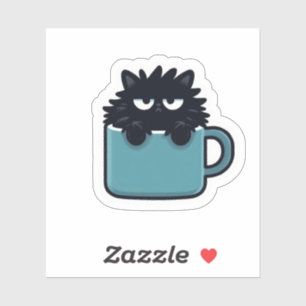 Pegatina Taza de café con gato negro gruñón Sticker