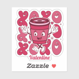 Pegatina Taza de café XOXO San Valentín Mascota Retro Adora