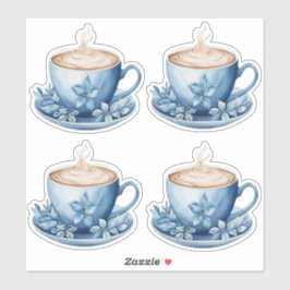 Pegatina Tazas de café con acuarela azul 2