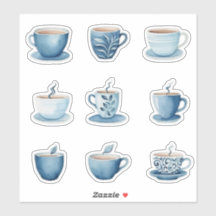 Tazas de café con acuarela azul 3