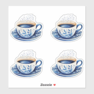 Pegatina Tazas de café con acuarela azul 5