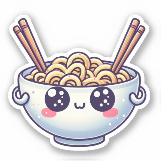 Pegatina Tazón de fideos kawaii (Anverso)
