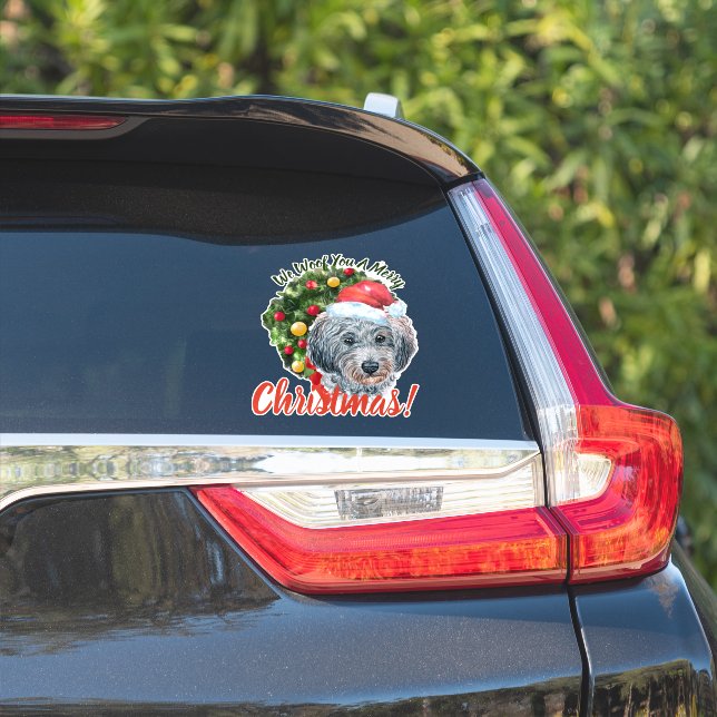 Pegatina Te Alegramos Feliz Navidad Gray Poodle (Lado del coche)