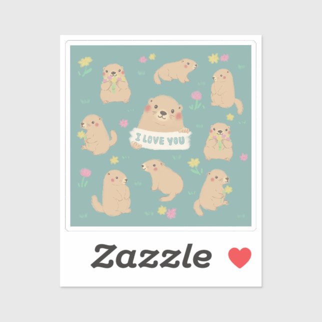 Pegatina Te amo, Ilustracion Marmots (Hoja)