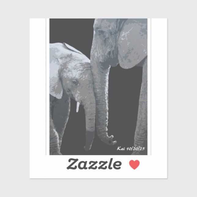 Pegatina Te Amo Más, Arte Original de Elefante (Hoja)
