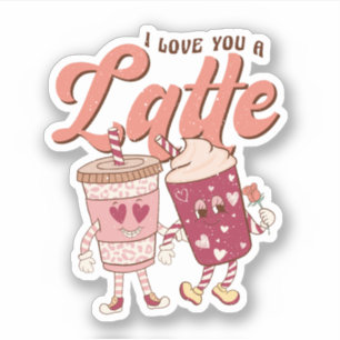 Pegatina Te amo un latte retro groovy Valentines