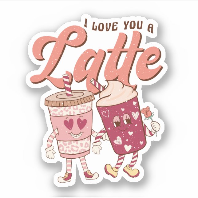 Pegatina Te amo un latte retro groovy Valentines (Anverso)
