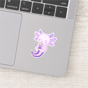 Pegatina Té de burbuja de Boba de Axolotl púrpura