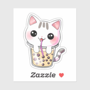 Pegatina té de burbuja de gatos de Kawaii