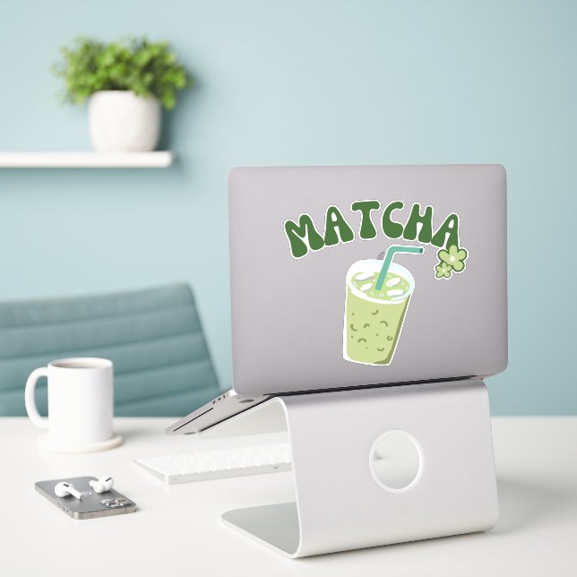 Pegatina Té de burbuja Matcha (Ordenado portátil  en el escritorio)