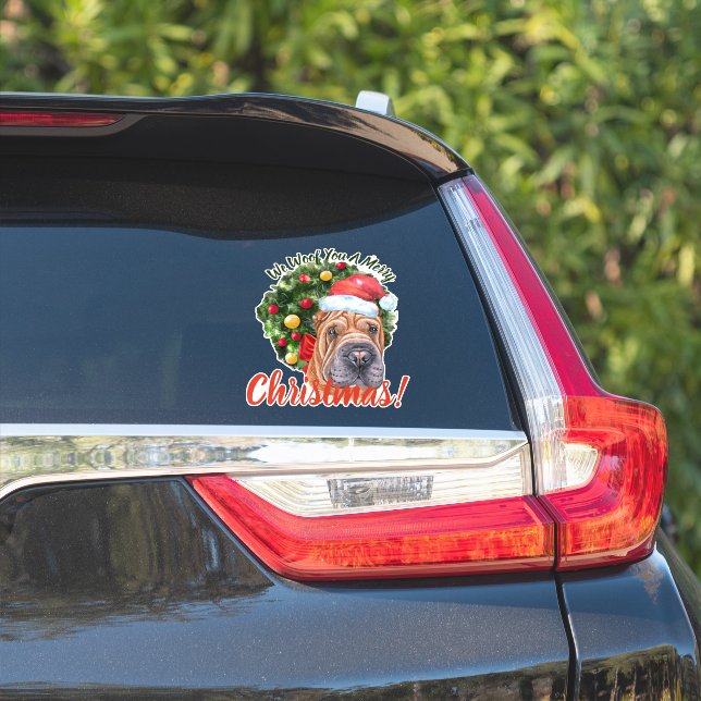 Pegatina Te Woof Feliz Naranja de Navidad Shar pei (Lado del coche)