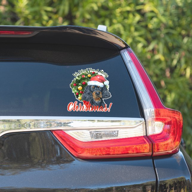 Pegatina Te Woof Merry Christmas Gordon Setter (Lado del coche)