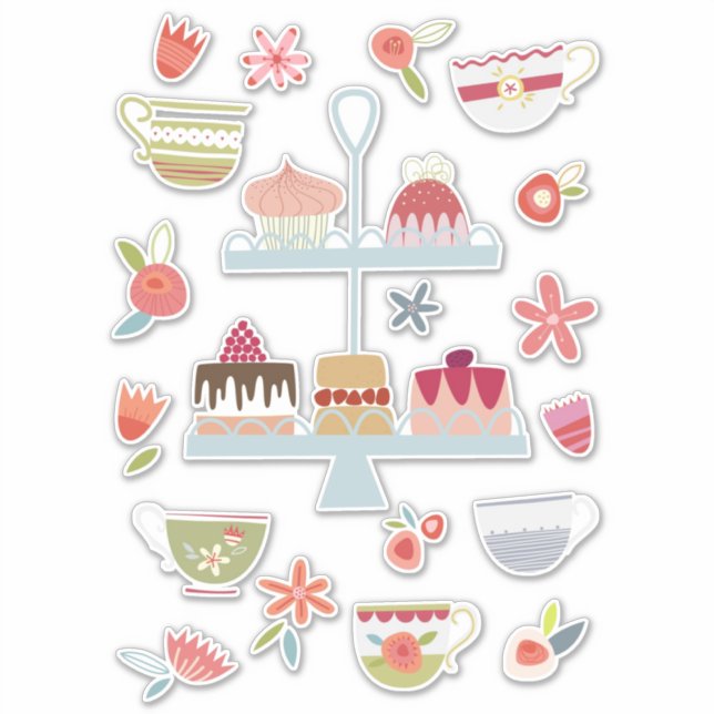 Pegatina Té y pasteles por la tarde (Anverso)