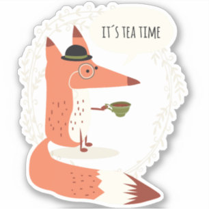Pegatina Tea time fox lindo doodle