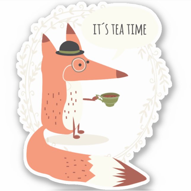 Pegatina Tea time fox lindo doodle (Anverso)