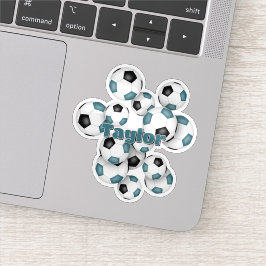 Pegatina teal black soccer balls sticker with name
