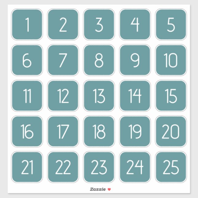 Pegatina Teal Customizable Square Number Stickers  (Hoja)