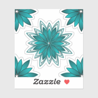 Pegatina Teal Leaf Mandala Design on Dark Cyan