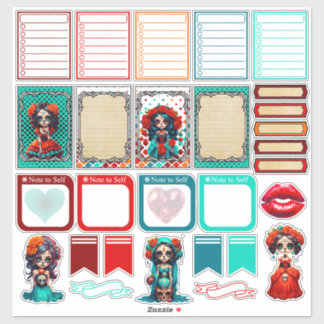 Pegatina Teal Red Roses Sugar Skull  - Planner 2 