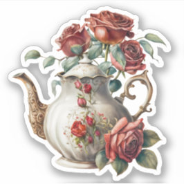Pegatina Teapot Rosa Vintage