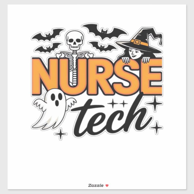 Pegatina Técnico de enfermería - Halloween - con esqueleto, (Hoja)