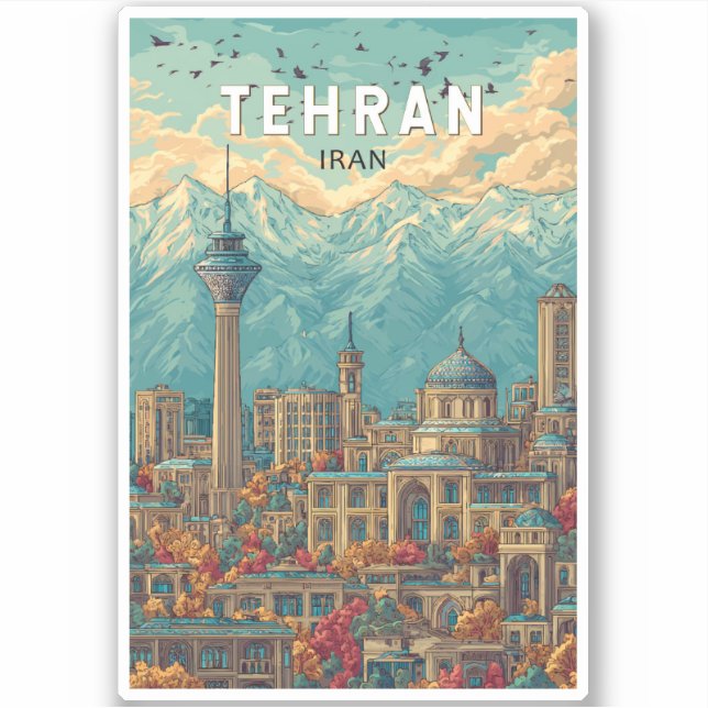 Pegatina Teherán Irán Ilustracion Viaje de arte (Anverso)