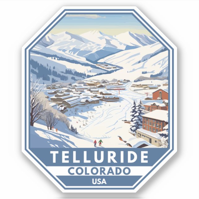 Pegatina Telluride Colorado Winter Travel Art Vintage (Anverso)