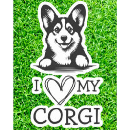 Pegatina Tema Corgi Corazón Blanco y Negro