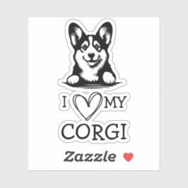 Pegatina Tema Corgi Corazón Blanco y Negro