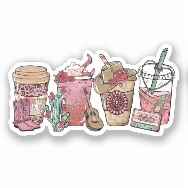 Pegatina Tema de Coffee Lover Western Cowboy (Anverso)