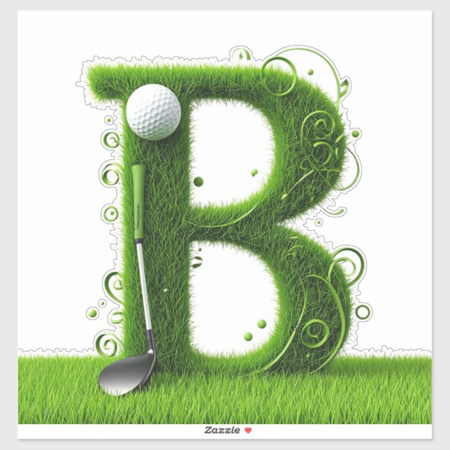 Pegatina Tema de Golf con Letras de Césped con Bolas y Palo (Hoja)
