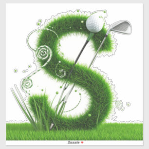 Pegatina Tema de Golf con Letras de Césped, Pelotas y Palos